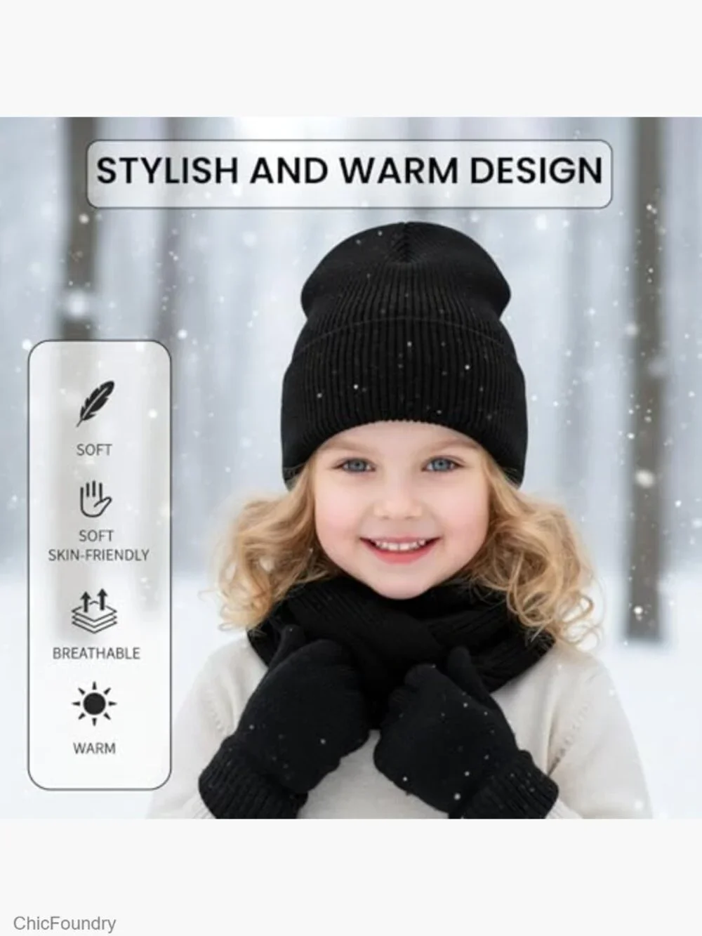 Kids Winter Hat Scarf Gloves Set Knit Beanie Magic Gloves Boys Girls